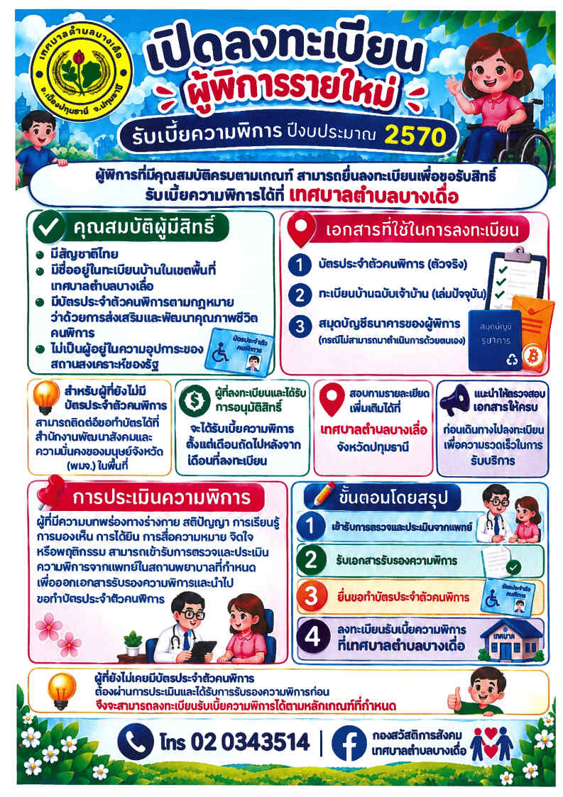 ประกาศเรื่องการรับลงทะเบียนคนพิการเพื่อรับเบี้ยความพิการ ประจำปีงบประมาณ พ.ศ.  2570